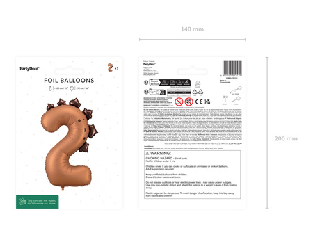 Balon foliowy Cyfra ''2'' Dinozaur, 92cm, mix