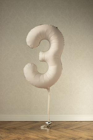 Balon foliowy Cyfra '3', 86cm, jasny beż