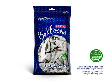 Balony Strong 23cm, Metallic Silver Snow (1 op. / 100 szt.)