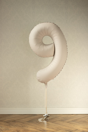 Balon foliowy Cyfra '9', 86cm, jasny beż