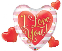 Balon foliowy 37" "I Love You" serca, różowo-białe paski