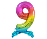 Balon foliowy Cyfra stojąca 9, tęczowa, 74 cm