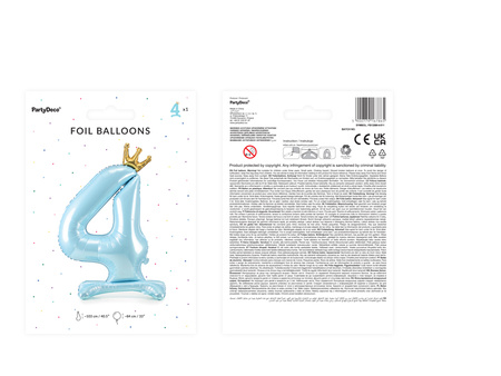 Stojący balon foliowy cyfra ''4'', 84 cm, błękit
