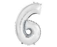 Balon foliowy "Cyfra 6", srebrna, 35 cm