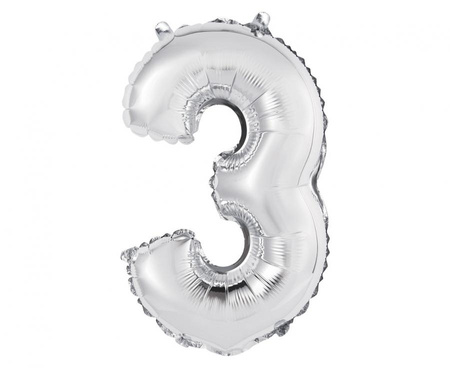Balon foliowy "Cyfra 3", srebrna, 35 cm