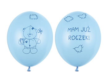 Balony 30cm Miś - mam już..., P. Baby Blue (1 op. / 50 szt.)