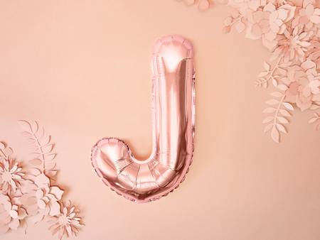 Balon foliowy Litera ''J'', 35cm, różowe złoto