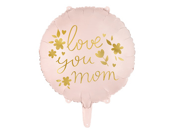 Balon foliowy "Love you mom", 45 cm, różowy