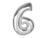 Balon foliowy Smart, cyfra 6, srebrna, 92 cm