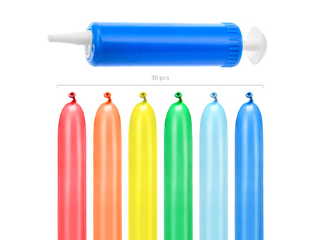 Balony modeliny  pastelowe 130cm z pompką, mix (1 op. / 30 szt.)