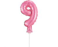 Balon foliowy 13 cm na patyczku "Cyfra 9", różowa