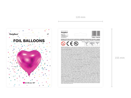Balon foliowy Serce, 45cm, ciemny róż