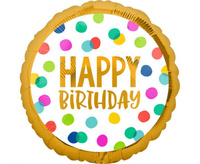 Balon foliowy 18" "Happy Birthday" kropki, zapakowany