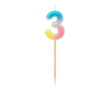 Świeczka piker cyferka 3, ombre, pastelowa