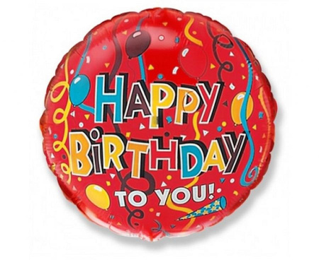 Balon foliowy 18" - "Happy Birthday (tasiemki)"