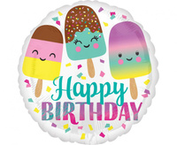 Balon foliowy 18" Happy Birthday - Ice Cream, zapakowany