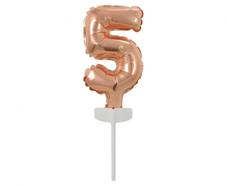 Balon foliowy 13 cm na patyczku "Cyfra 5", różowo-złota