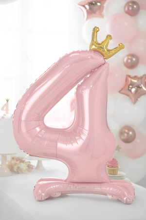 Stojący balon foliowy cyfra ''4'', 84 cm, jasny różowy