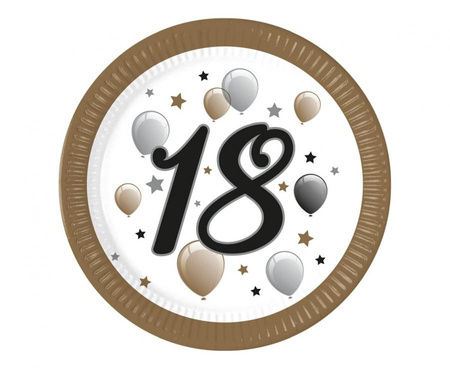 Talerzyki papierowe 18 urodziny FSC, 23 cm, 8 szt.