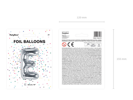 Balon foliowy Litera ''E'', 35cm, srebrny