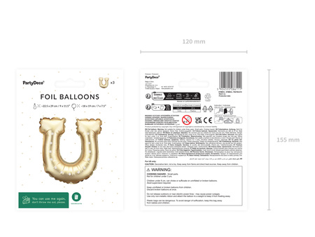 Balony foliowe do girland Podkowy, 18x19 cm, złoty (1 op. / 3 szt.)