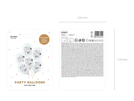 Balony 30cm, Jednorożec, Pastel Pure White (1 op. / 6 szt.)
