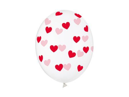 Balony 30cm, Serduszka, Crystal Clear (1 op. / 6 szt.)