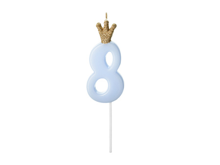 Świeczka urodzinowa Cyferka 8,  jasny niebieski, 9.5cm