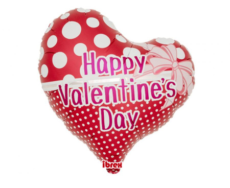 Balon foliowy, serce Jelly 14", Valentine Dots & Ribbon, packed
