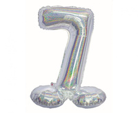 Balon foliowy , Cyfra stojąca 7, holograficzna srebrna, 72 cm