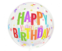 Balon Aqua - kryształowy, Happy Birthday (gwiazdy), 20 cali