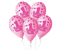 Balony Premium Hel Mam Już Roczek, różowe, 13 cali/ 5 szt.