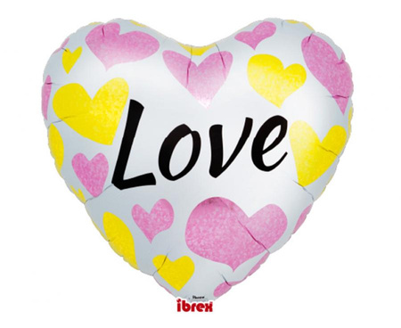 Balon foliowy, serce 25", White Love Pink & Gold Hearts, packed