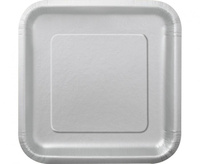 Talerzyki papierowe, srebrne, 23 cm, kwadratowe, 14 szt.