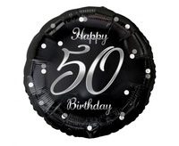 Balon foliowy Happy 50 Birthday, czarny, nadruk srebrny, 18"