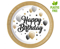 Talerzyki papierowe Milestone Party Happy Birthday, next generation, 23cm, 8 szt.  (plastic-free)