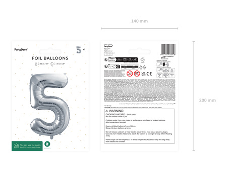 Balon foliowy Cyfra ''5'', 72cm, srebrny