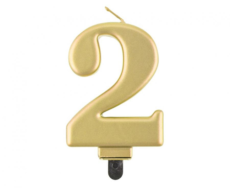 Świeczka cyferka 2, metalik złota, 8,0 cm
