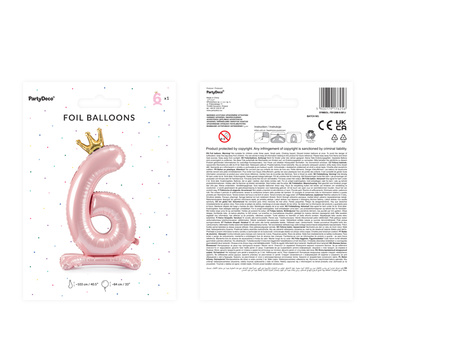Stojący balon foliowy cyfra ''6'', 84 cm, jasny różowy
