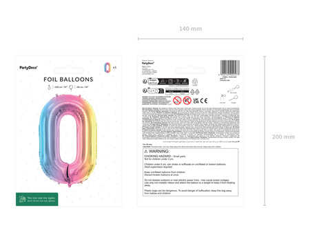 Balon foliowy Cyfra ''0'', 86cm, pastelowy tęczowy