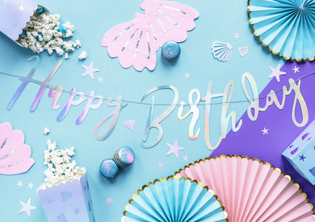 Baner Happy Birthday, opalizujący, 16,5x62cm