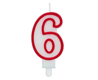Świeczka cyferka "6", czerwony kontur 7 cm