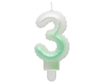 Świeczka cyferka 3, ombre, perłowa biało-zielona, 7 cm