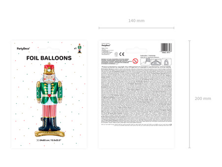 Stojący balon foliowy Dziadek do orzechów, 34x85cm, mix