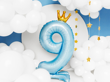 Stojący balon foliowy cyfra ''9'', 84 cm, błękit
