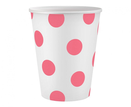 Kubeczki pap. białe, groszki różowe, certyfikat FSC, 250 ml, 6 szt.