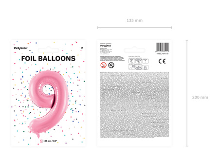 Balon foliowy Cyfra ''9'', 86cm, różowy