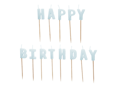 Świeczki urodzinowe Happy Birthday, 2,5 cm, jasny błękit (1 op. / 13 szt.)