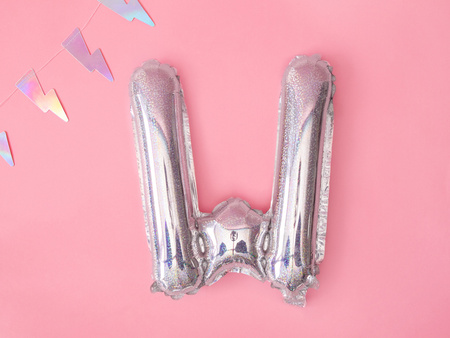 Balon foliowy Litera ''W'', 35cm, holograficzny