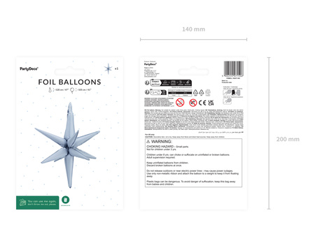 Balon foliowy Gwiazda 3D, 105cm, mglisty niebieski